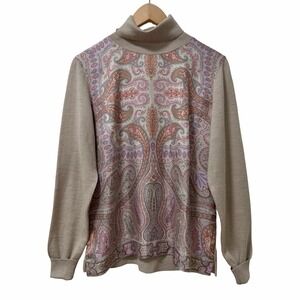 Etro Milano Womens Wool Silk Paisley Turtleneck‎ Sweater Size 10 Large FLAWED